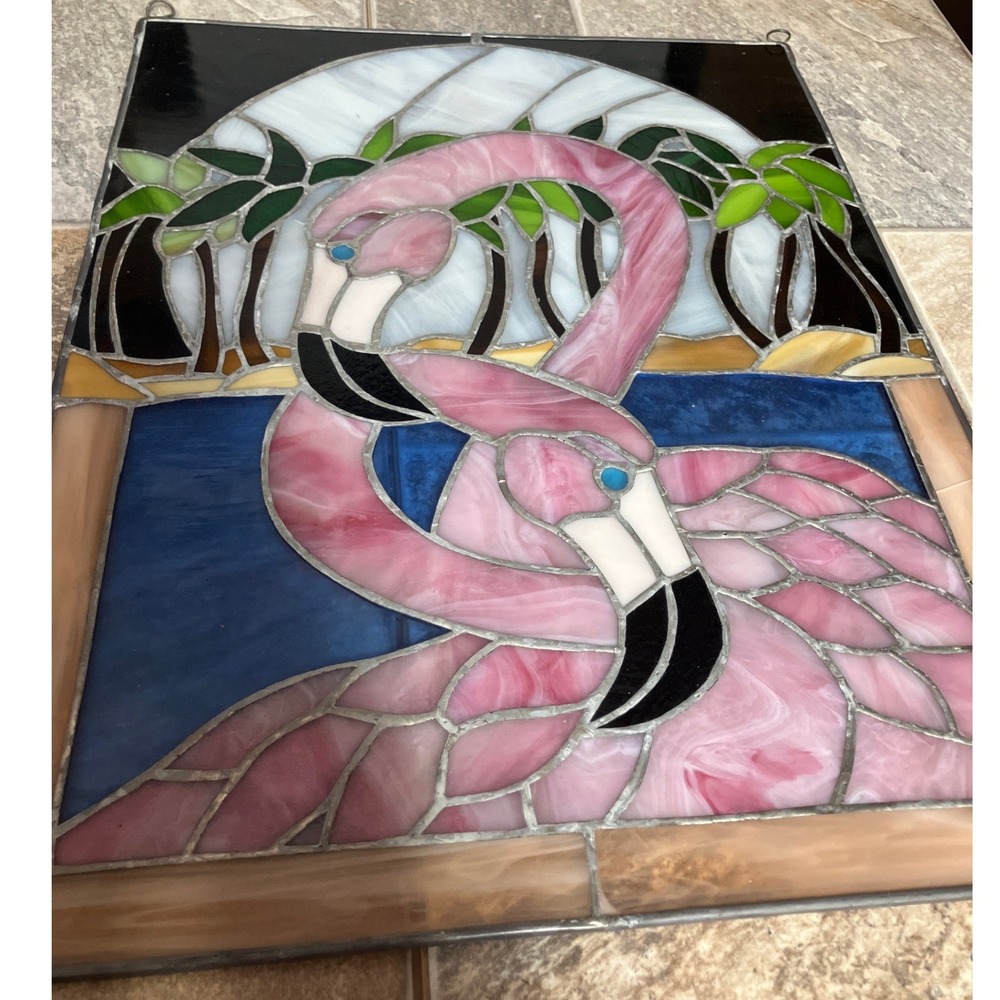 Pink Flamingo Stained Glass Wall Art - 20x15
